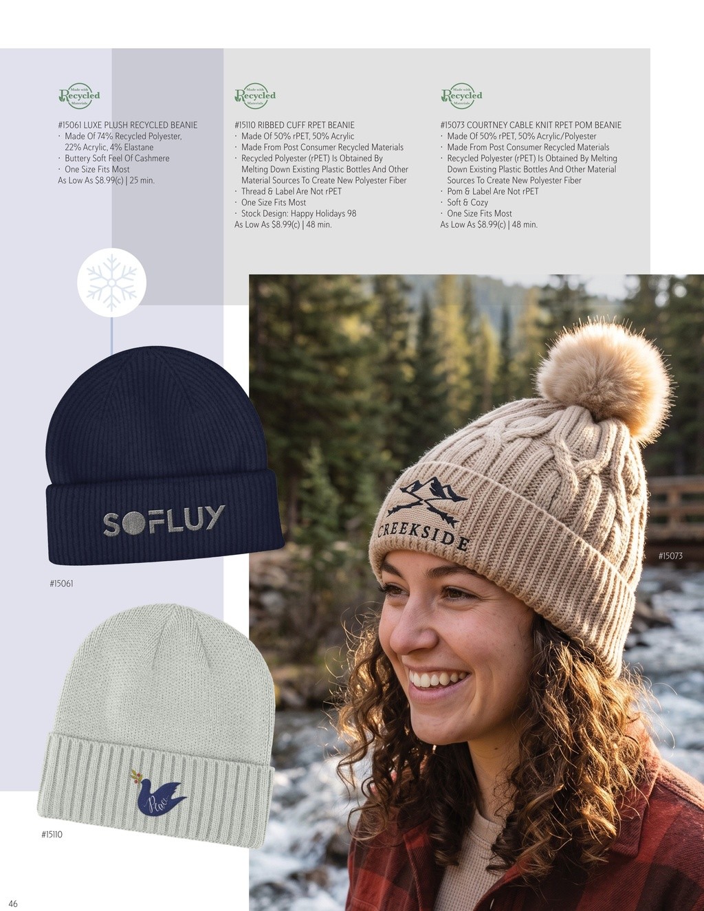 Branded recycled beanies with embroidered logos